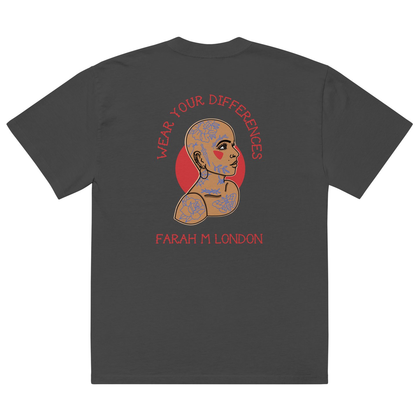 'Wear Your Differences' Tattooed Bald Woman Oversized t-shirt